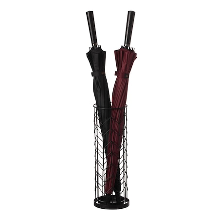 Vintiquewise Black Round Horizontal Design Umbrella Holder Stand for Indoor and Outdoor with Drip Water Tray QI004469